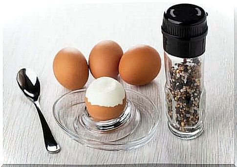 Hard-boiled eggs with pepper mill