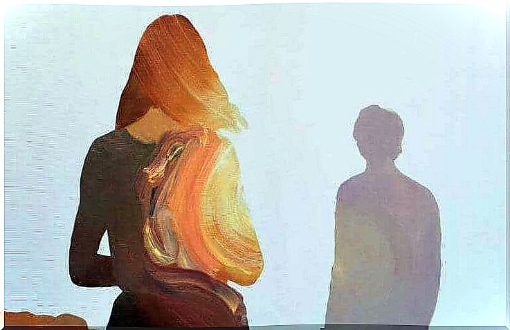 Woman chasing a man's shadow